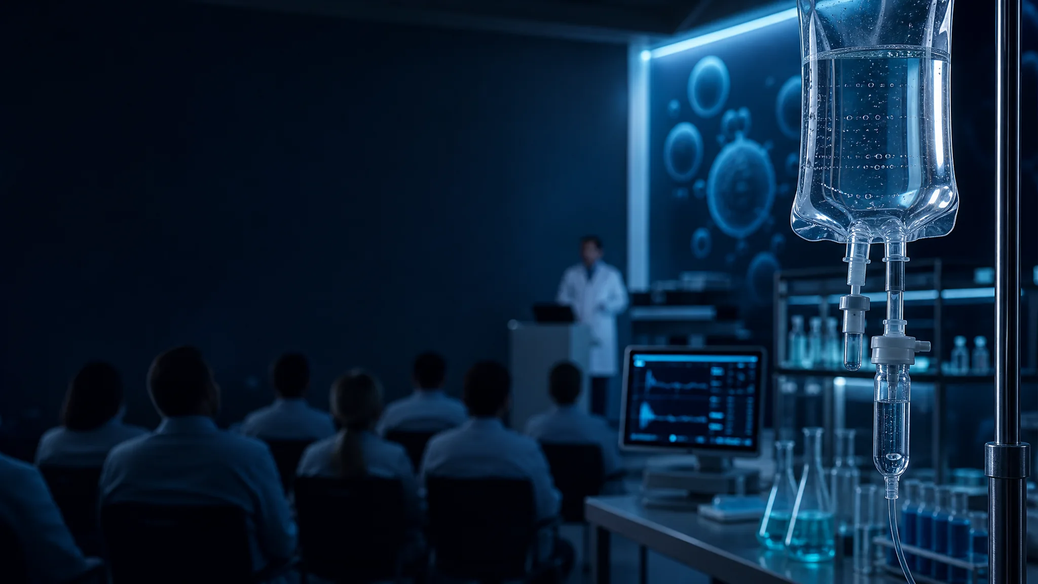 Ambiente clinico per formazione medica avanzata con strumentazione e infusione